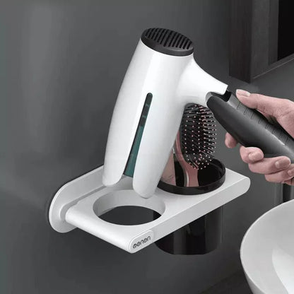 Wall-Mounted Hair Dryer Holder with Monzzi Storage Compartments