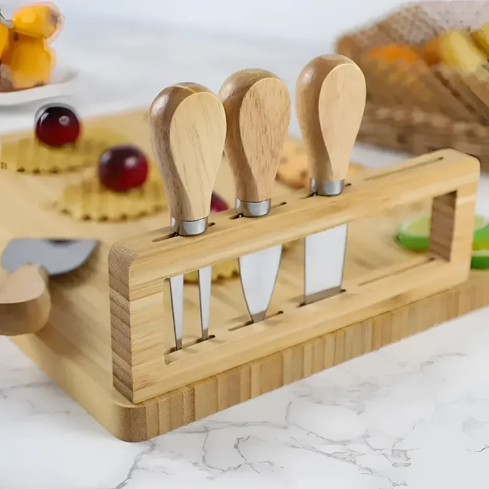 Bamboo Cheese Board with Monzzi Knife Set Included