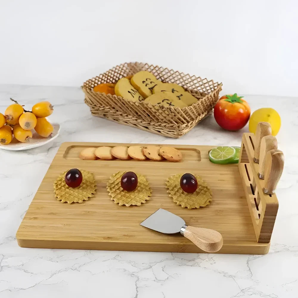 Bamboo Cheese Board with Monzzi Knife Set Included