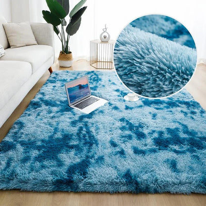 Monzzi Blue Plush Non-Slip Area Rug for Living Room and Bedroom