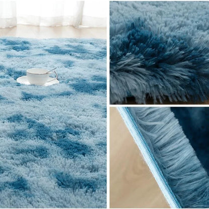 Monzzi Blue Plush Non-Slip Area Rug for Living Room and Bedroom