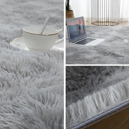 Monzzi Gray Melange Fluffy Non-Slip Rug for Living Room and Bedroom