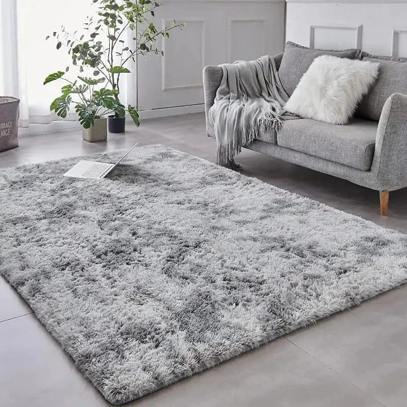 Monzzi Gray Melange Fluffy Non-Slip Rug for Living Room and Bedroom