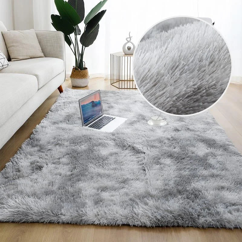 Monzzi Gray Melange Fluffy Non-Slip Rug for Living Room and Bedroom