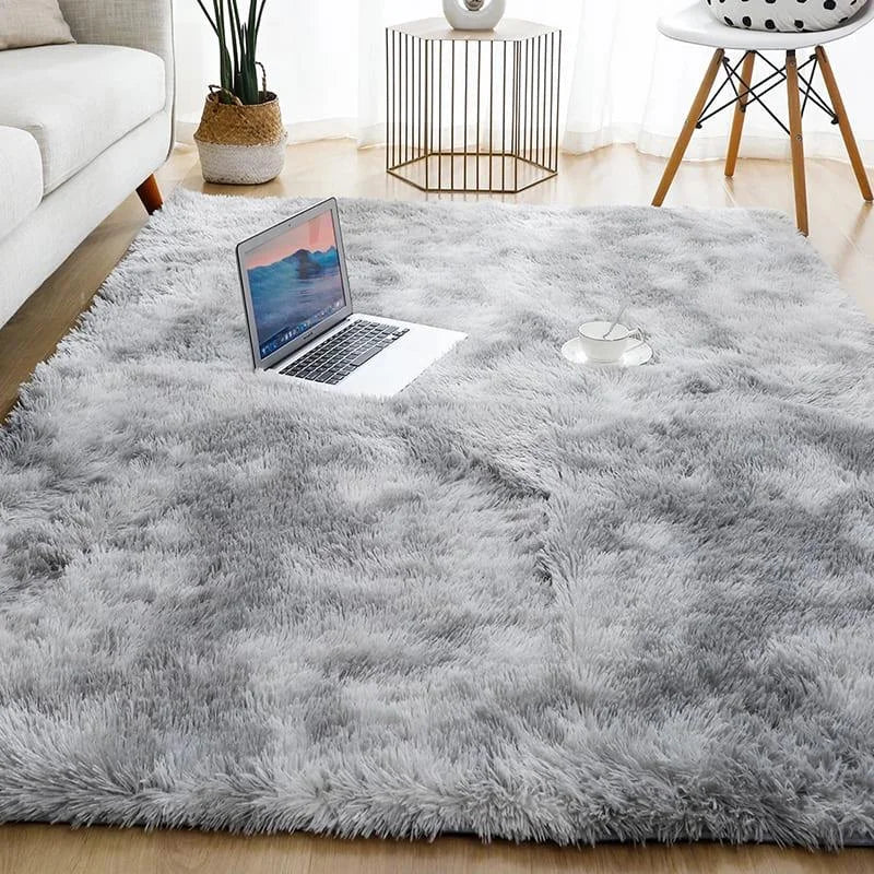 Monzzi Gray Melange Fluffy Non-Slip Rug for Living Room and Bedroom