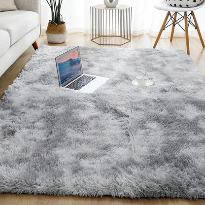 Monzzi Gray Melange Fluffy Non-Slip Rug for Living Room and Bedroom