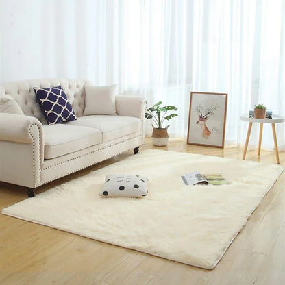 Monzzi Non-Slip Plush Carpet in Plain Beige for Living Room and Bedroom