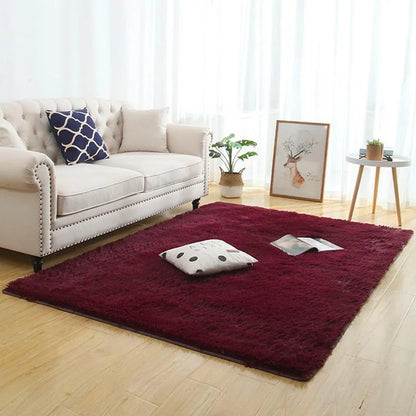 Solid Burgundy Non-Slip Plush Rug for Living Room and Bedroom by Monzzi