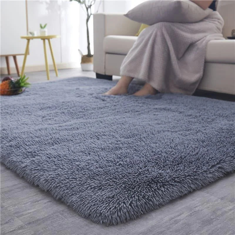 Monzzi Gray Plush Non-Slip Carpet for Living Room and Bedroom