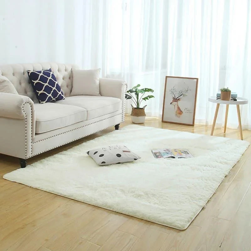 Monzzi Non-Slip Plain Cream Plush Rug for Living Room and Bedroom