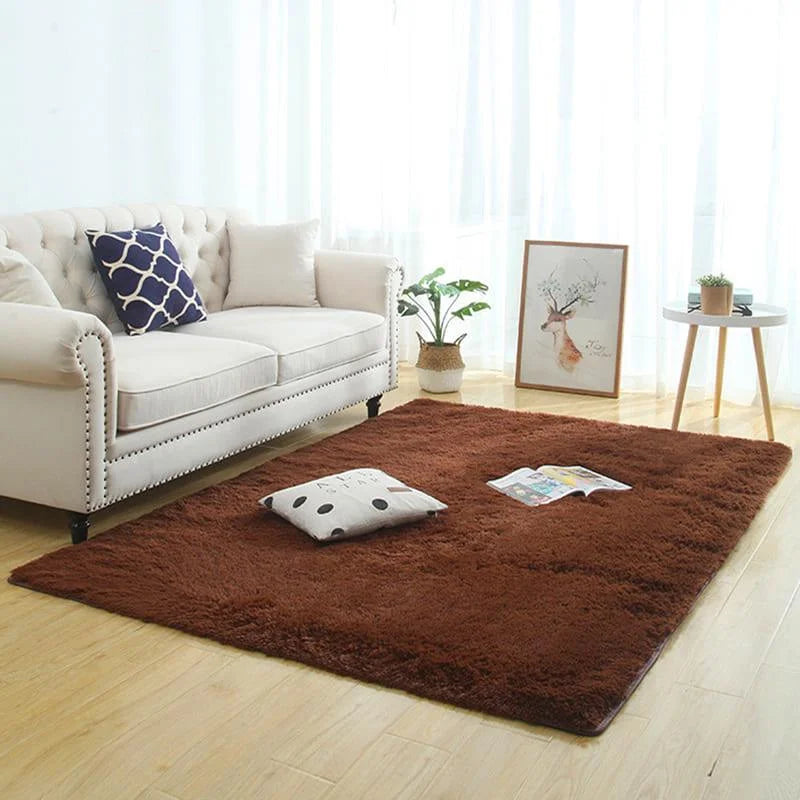 Monzzi  Non-Slip Plush Carpet in Solid Brown for Living Room and Bedroom