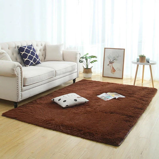 Monzzi  Non-Slip Plush Carpet in Solid Brown for Living Room and Bedroom