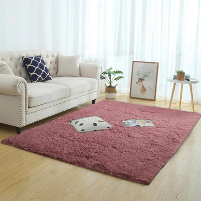 Monzzi Non-Slip Solid Dark Pink Plush Area Rug for Living Room and Bedroom