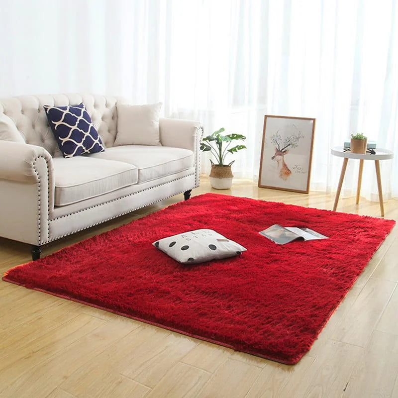 Monzzi  Red Plush Non-Slip Area Rug for Living Room and Bedroom