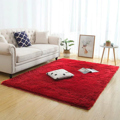 Monzzi  Red Plush Non-Slip Area Rug for Living Room and Bedroom