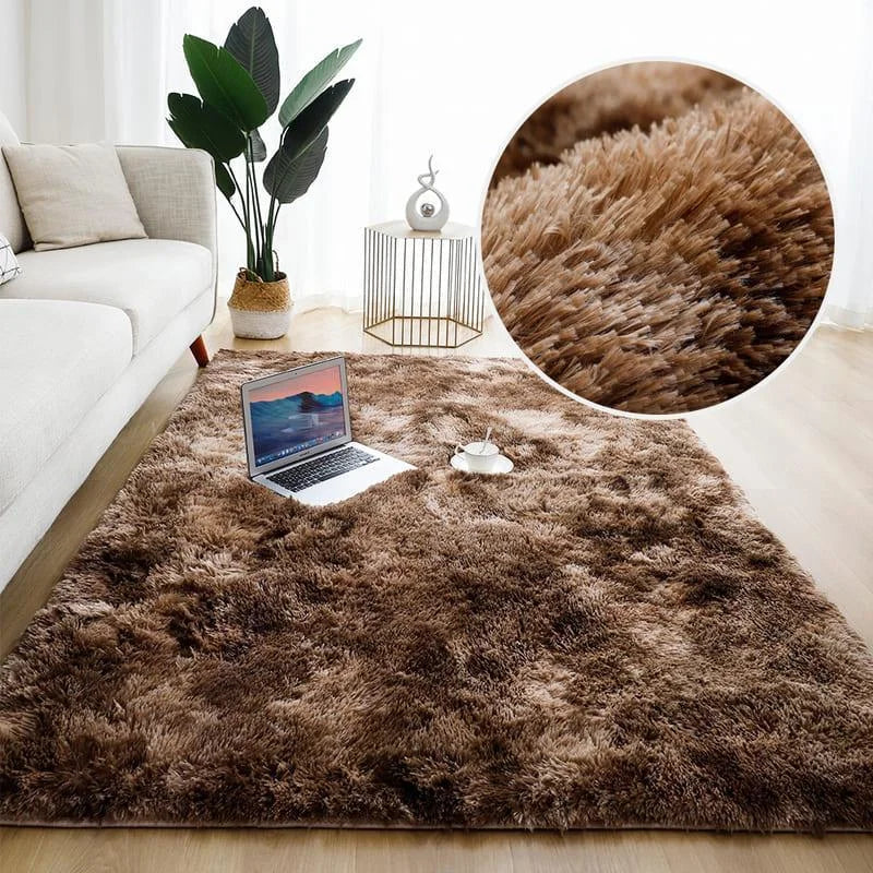Monzzi  Brown Mixed Plush Non-Slip Rug for Living Room and Bedroom