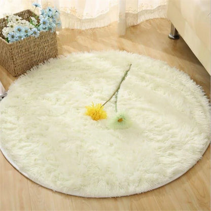 Monzzi Round White Plush Anti-Slip Rug for Living Room and Bedroom