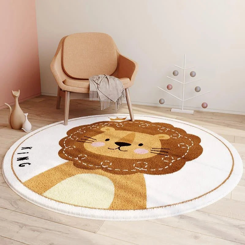 Non-Slip Round Lion Rug for Kids