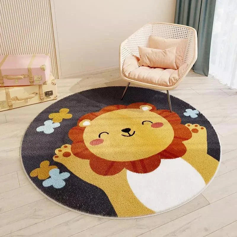 Round Non-Slip Lion Kids' Rug for Monzzi Room