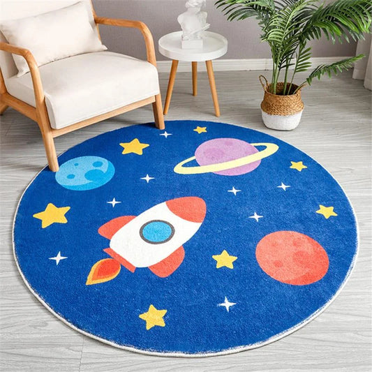 Non-Slip Round Planet-Themed Children's Rug