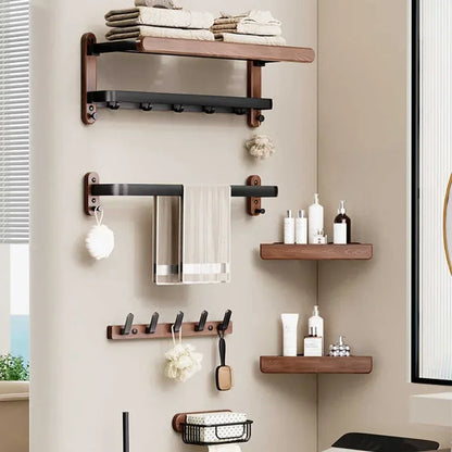 Monzzi Bathroom Walnut Wood Wall-Mounted Towel Holder