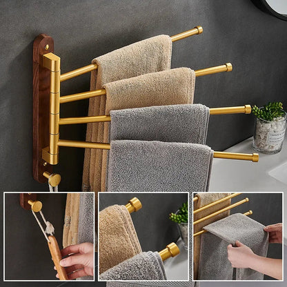 Walnut Wood and Brushed Gold Wall Towel Rack