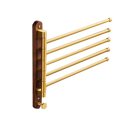 Brushed Gold Towel Rack with Walnut Wood Accent