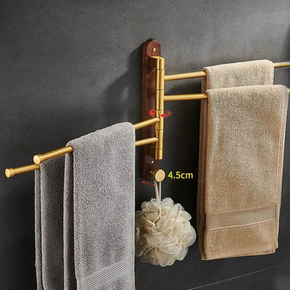Walnut Wood and Brushed Gold Wall Towel Rack