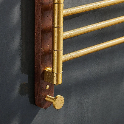 Walnut Wood and Brushed Gold Wall Towel Rack