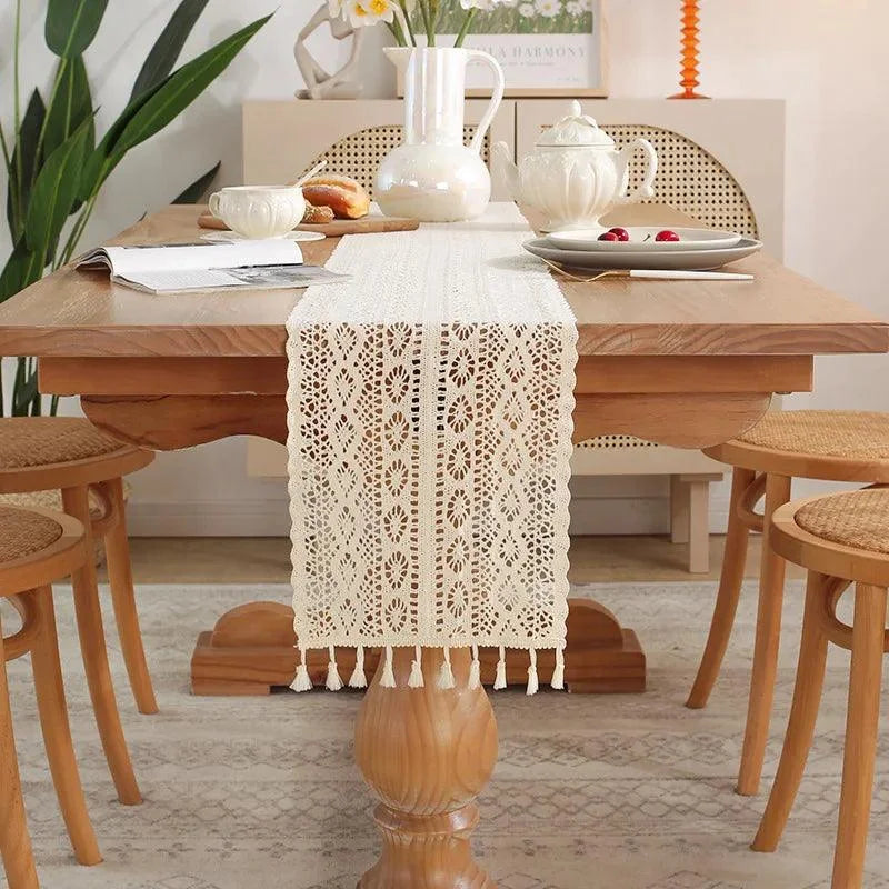 Retro Cotton Crochet Table Runner for Elegant Monzzi Decor
