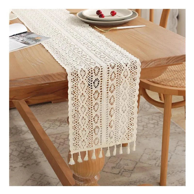 Retro Cotton Crochet Table Runner for Elegant Monzzi Decor