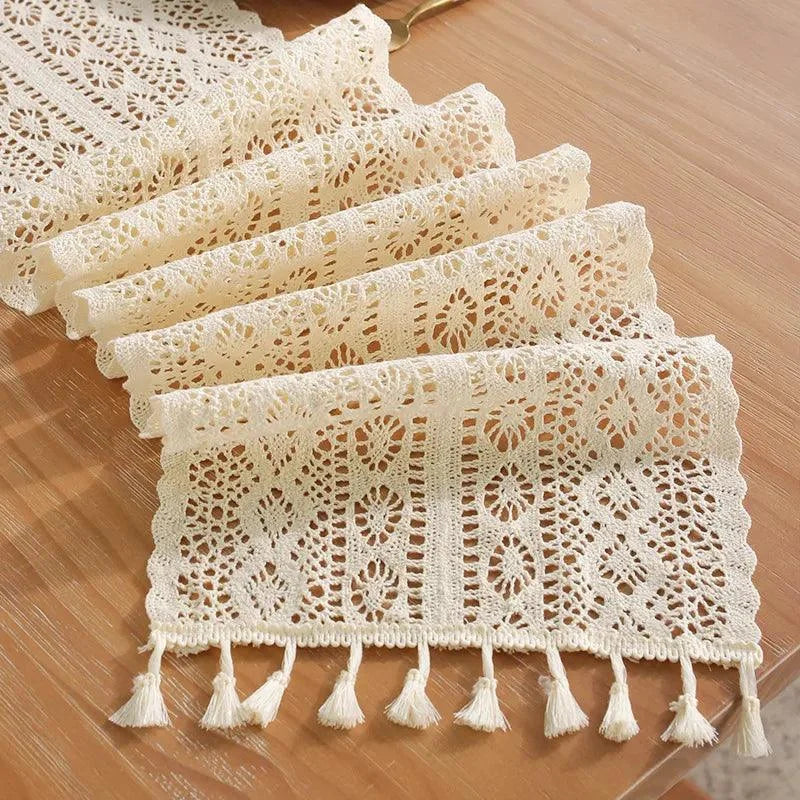 Retro Cotton Crochet Table Runner for Elegant Monzzi Decor
