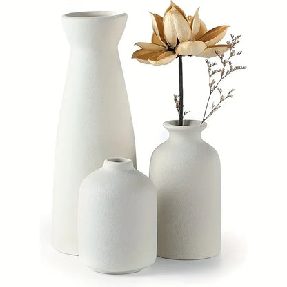 Set of 3 Rustic Ceramic Vases for Home and Office Décor - Monzzi