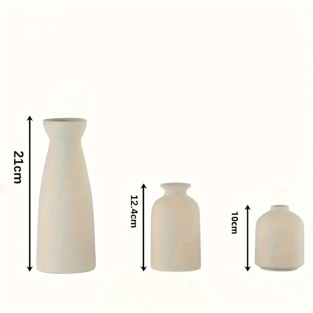 Set of 3 Rustic Ceramic Decorative Vases for Living Room and Office - Monzzi