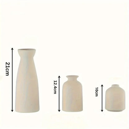 Set of 3 Rustic Ceramic Decorative Vases for Living Room and Office - Monzzi